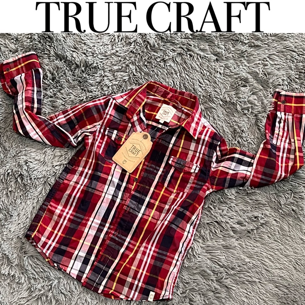 🆕TRUE CRAFT BOYS SIZE 7 plaid red white yellow blue long sleeve shirt